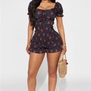 NWT Fashion Nova Black Cherry Print Romper / Cherry Girl Romper